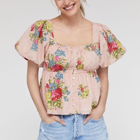 Love The Label Anthropologie Rosette Babydoll Blouse - Picture 1 of 4